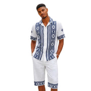 White Embroidered 2-Piece Short Pants Walking Suit Set by Stacy Adams