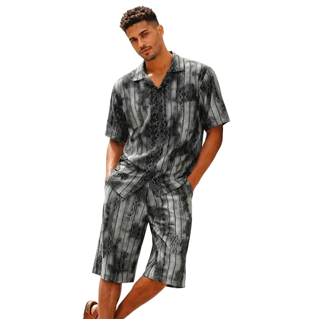 stacy adams grey mesh print 2-piece short set