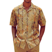Khaki Linen Multicolor Print Short Sleeve Shirt