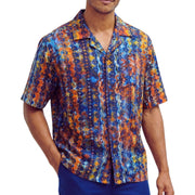 Navy Linen Multicolor Print Short Sleeve Shirt