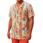 White Linen Multicolor Print Short Sleeve Shirt