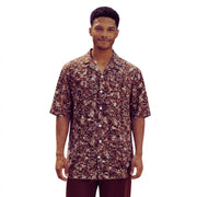 Brown Linen Print Short Sleeve Shirt