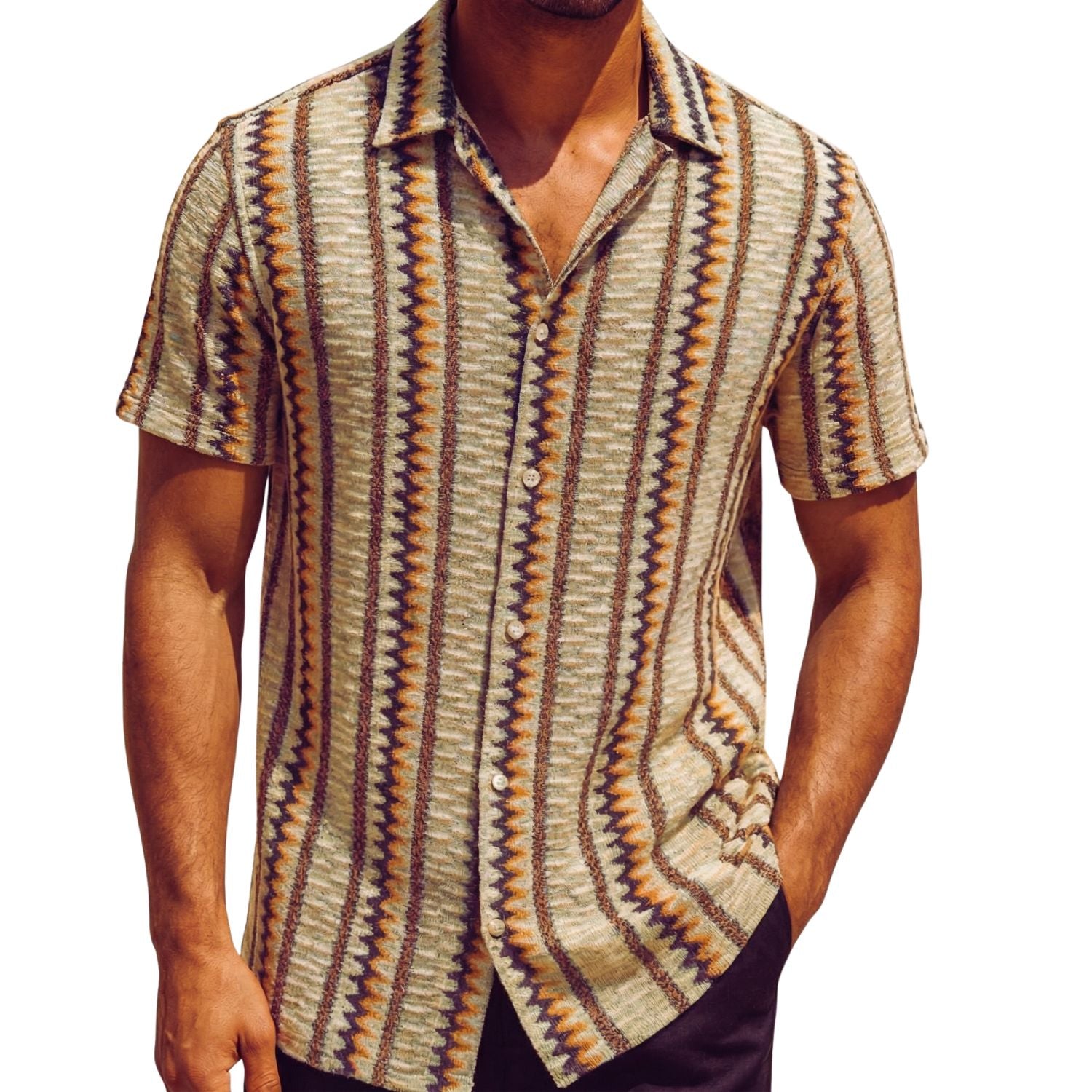 Multicolor vertical zig zag stripe novelty short sleeve shirt by Stacy Adams