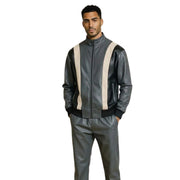 Stacy Adams Men’s Charcoal PU Jacket and Pants Set