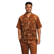 Brown Abstract Print 2-Piece Short Sleeve Walking Suit Set by Stacy Adams