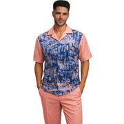Pink Abstract Print 2-Piece Short Sleeve Walking Suit Set by Stacy Adams