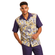 Purple Abstract Print 2-Piece Short Sleeve Walking Suit Set by Stacy Adams