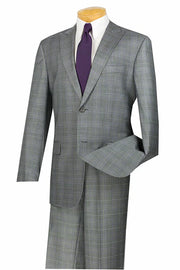 Men’s Regular Fit 2 Piece Glen Plaid Suit with Peak Lapel - Grey