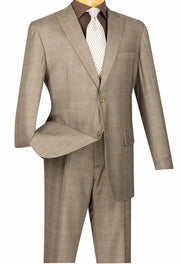 Men’s Regular Fit 2 Piece Glen Plaid Suit with Peak Lapel - Tan