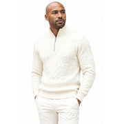 Cream Quarter-Zip Mock Neck Chenille Fancy Sweater by Stacy Adams