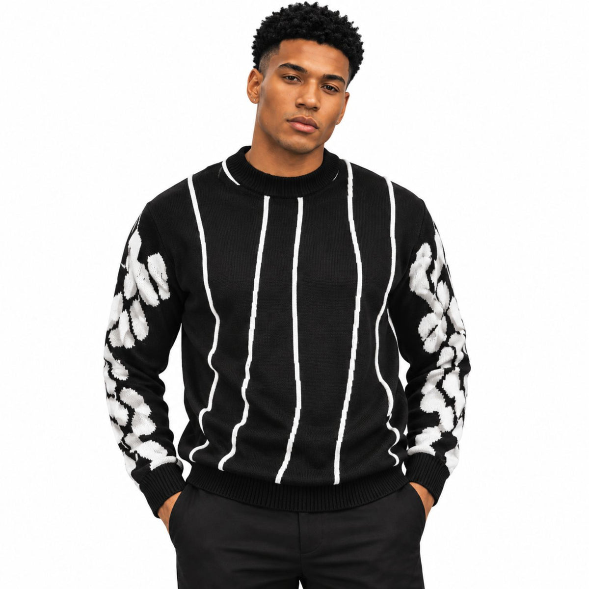 Stacy Adams 32026 black pu trim crewneck sweater