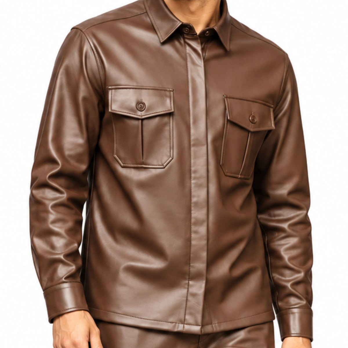 man wearing brown PU 2-piece walking set by Stacy Adams