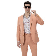 Salmon 2 Piece Linen Suit Classic Fit Notch Lapel Flat Front Pants