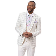 Ivory 3-Piece Modern Fit Suit - Checker Pattern Jacket with Solid Vest & Pants