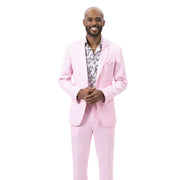 Pink 2 Piece Linen Suit Classic Fit Notch Lapel Flat Front Pants