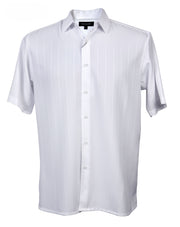 Regent's Line White Vertical Stripe Microfiber Short Sleeve Shirt – Full Cut