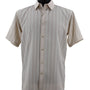 Regent's Line Beige Vertical Stripe Microfiber Short Sleeve Shirt – Full Cut