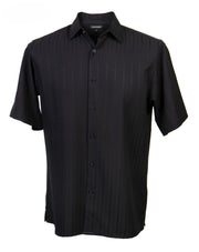 Regent's Line Black Vertical Stripe Microfiber Short Sleeve Shirt – Full Cut