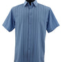 Regent's Line Slate Blue Vertical Stripe Microfiber Short Sleeve Shirt – Full Cut