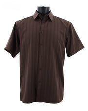 Regent's Line Chocolate Brown Vertical Stripe Microfiber Short Sleeve Shirt – Full Cut