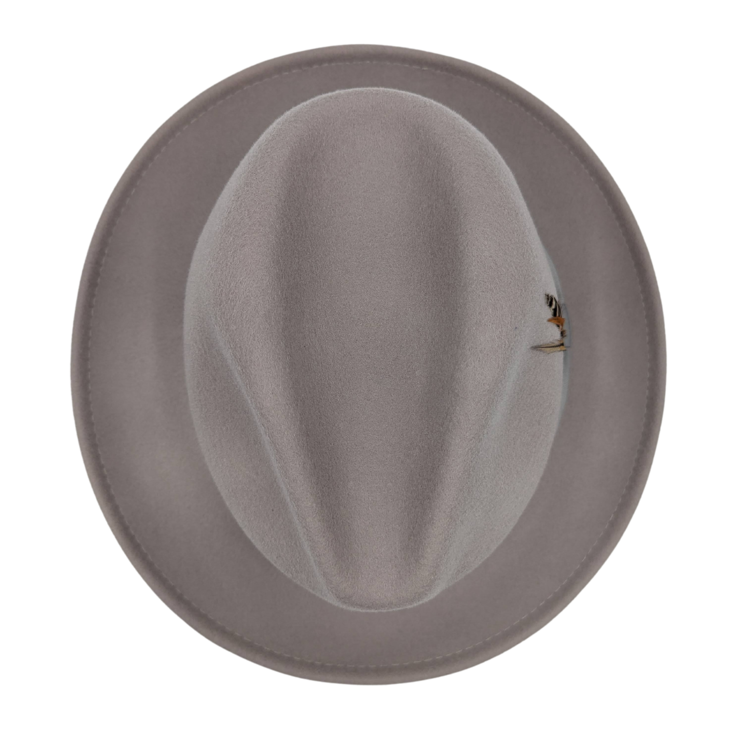 ash grey wool felt fedora hat crown and brim detail