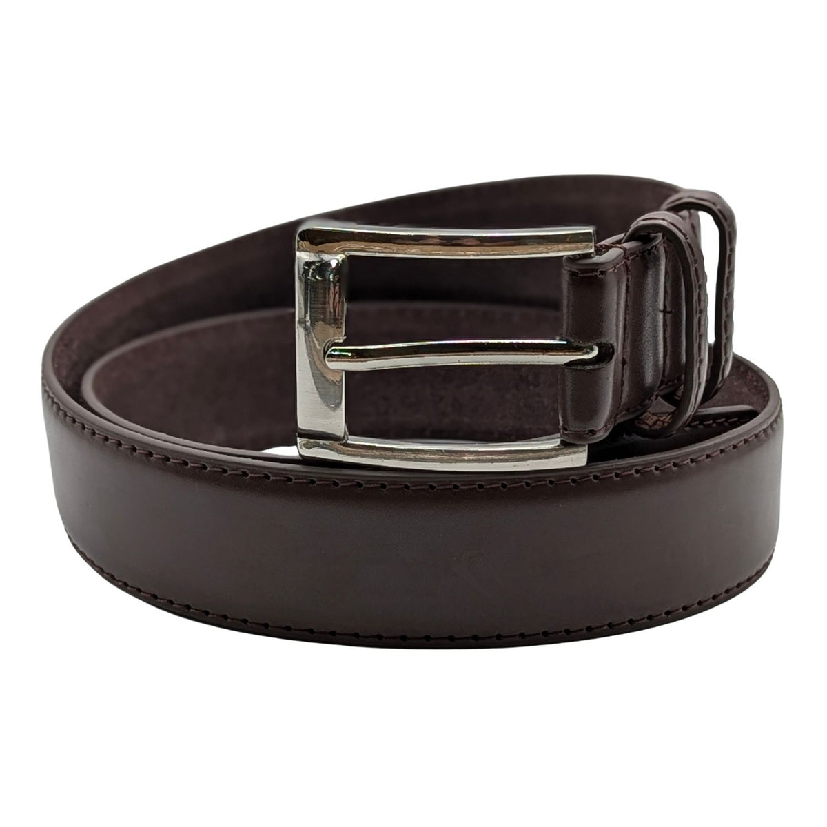 Men's Classic Dark Brown Leather Belt with Silver Buckle – Belmor Collection, Belt-46
