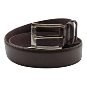 Men's Genuine Leather Dress Belt with Silver-Tone Buckle - Dark Brown