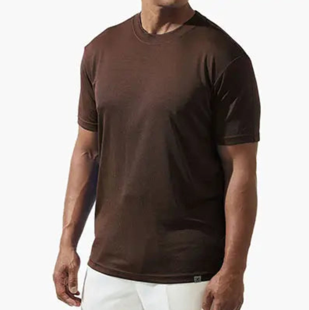 brown crew neck short sleeve t shirt