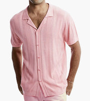 Men's Pink Short Sleeve Knit Polo Shirt