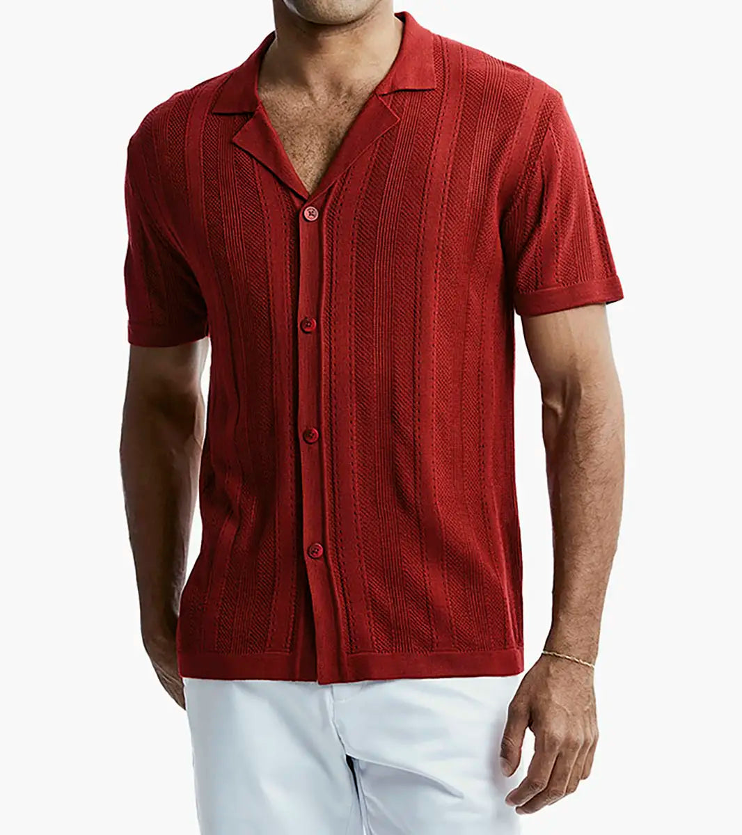 Knitted Design Polo Short Sleeve Shirt 51001 Red Suits More