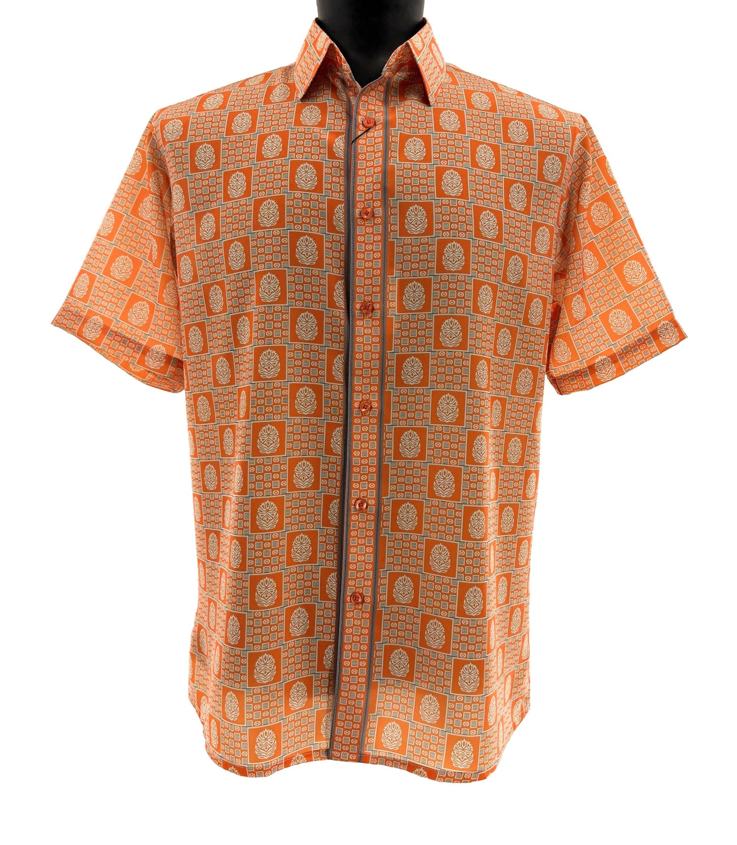 Orange geometric medallion print short sleeve shirt