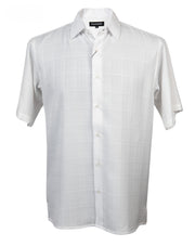 Men’s White Textured Short Sleeve Shirt Full Cut