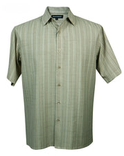 Men’s Apple Green Striped Microfiber Short Sleeve Shirt - Full Cut