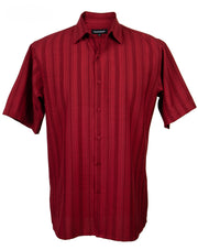 Men’s Red Striped Microfiber Short Sleeve Shirt - Full Cut