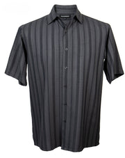 Men’s Charcoal Striped Microfiber Short Sleeve Shirt - Full Cut