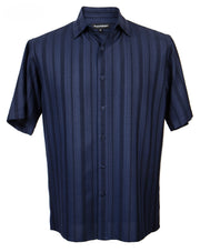 Men’s Navy Striped Microfiber Short Sleeve Shirt - Full Cut
