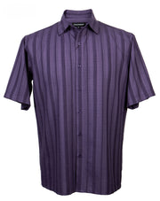 Men’s Purple Striped Microfiber Short Sleeve Shirt - Full Cut