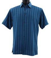 Men’s Teal Striped Microfiber Short Sleeve Shirt - Full Cut