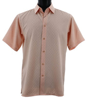 Men’s Peach Geometric Microfiber Short Sleeve Shirt - Full Cut