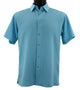 Men’s Aqua Blue Geometric Microfiber Short Sleeve Shirt - Full Cut