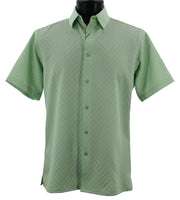 Men’s Apple Green Geometric Microfiber Short Sleeve Shirt - Full Cut