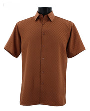 Men’s Copper Brown Geometric Microfiber Short Sleeve Shirt - Full Cut