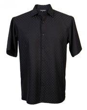 Men’s Black Geometric Microfiber Short Sleeve Shirt - Full Cut