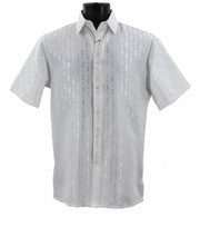 Men’s White Tone-on-Tone Geometric Short Sleeve Shirt - Full Cut