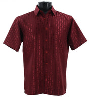 Men’s Burgundy Tone-on-Tone Geometric Short Sleeve Shirt - Full Cut