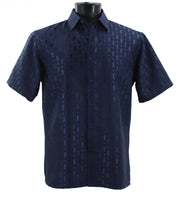 Men’s Navy Tone-on-Tone Geometric Short Sleeve Shirt - Full Cut