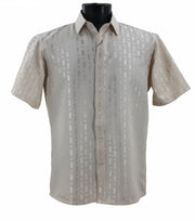 Men’s Light Beige Tone-on-Tone Geometric Short Sleeve Shirt - Full Cut