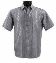 Men’s Grey Tone-on-Tone Geometric Short Sleeve Shirt - Full Cut