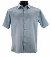 Men’s Metallic Blue Tone-on-Tone Geometric Short Sleeve Shirt - Full Cut