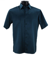 Men’s Dark Teal Tone-on-Tone Geometric Short Sleeve Shirt - Full Cut